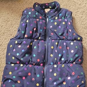Navy Puffer Vest with Colorful Shimmer Dots